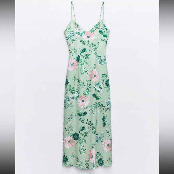 LINEN BLEND FLORAL PRINT MIDI DRESS - Picture 2 of 5